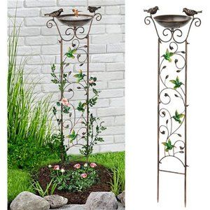 Garden Trellis Bird Bath Outdoor, 40 Inch Trellis Decorative with Hummingbirds